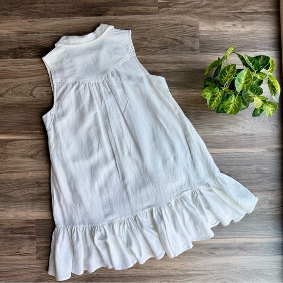 Fate Sleeveless V-Neck Collared Linen Blend Flounce Off White Dress Size M - Picture 12 of 14